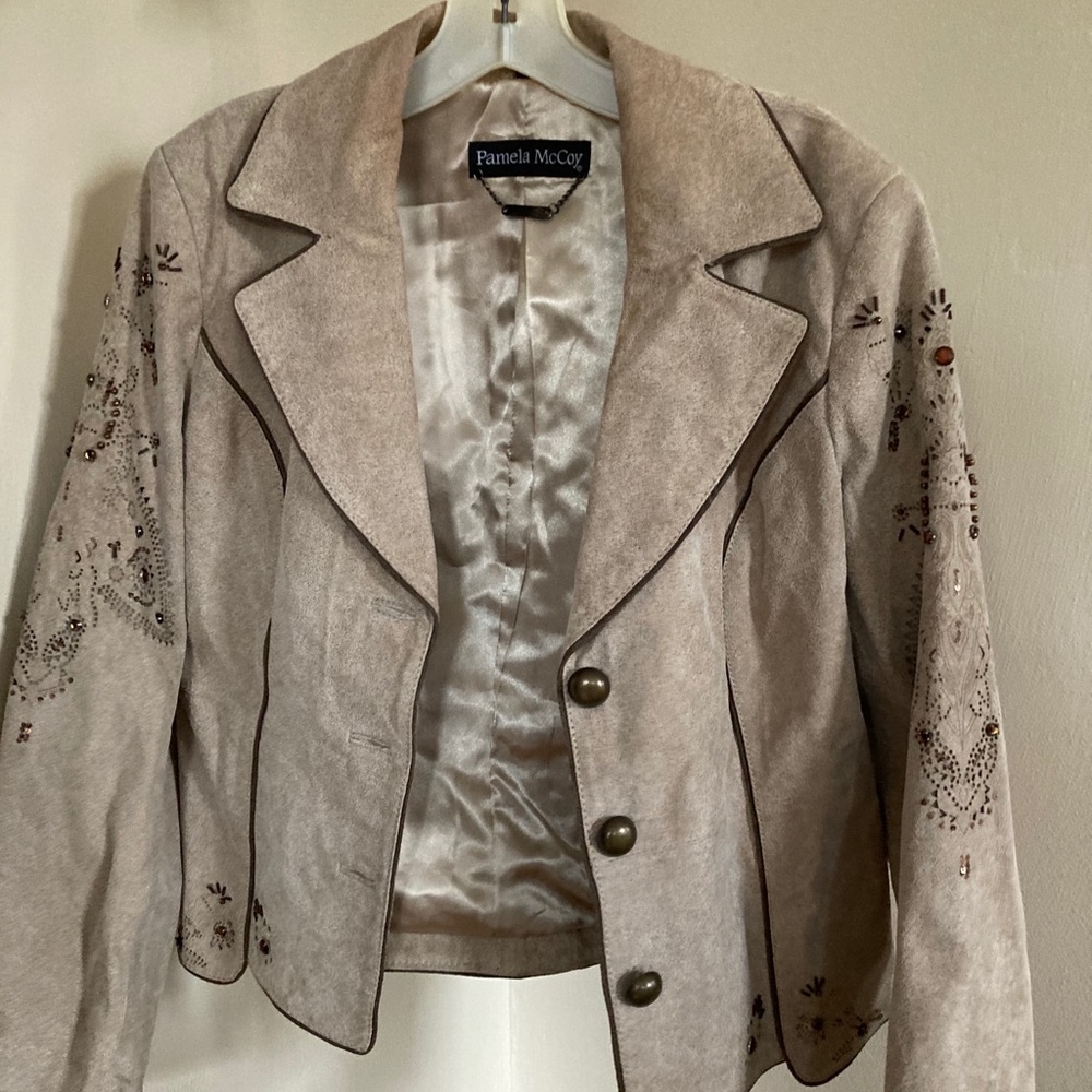 Pamela McCoy Tan Leather Jacket with beading